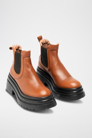 Botines de piel bovina con plataforma - Marrón