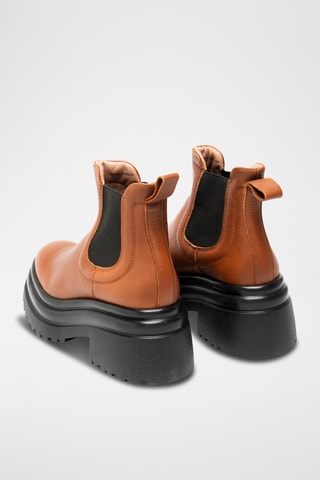 Botines de piel bovina con plataforma - Marrón