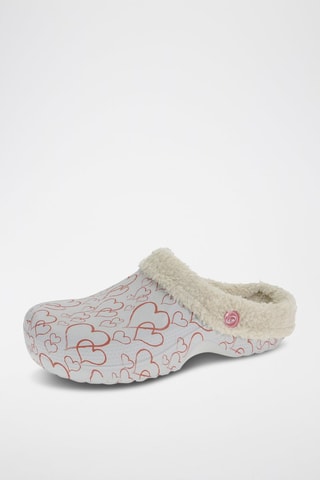 Mules fourrées - Blanc et rose