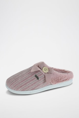 Mules fourrées en velours - Blanc et rose