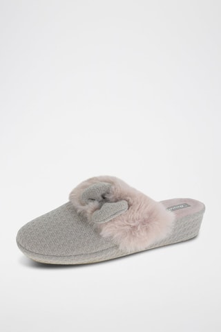 Pantoufles compensées en laine - Gris et rose