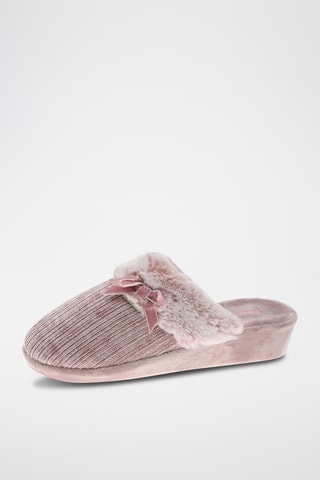 Pantoufles compensées en velours - Rose