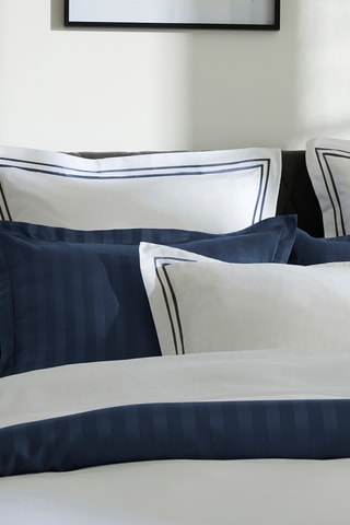 Funda de almohada de satén de algodón 80 hilos/cm² Saint-Tropez - Azul oscuro y blanco