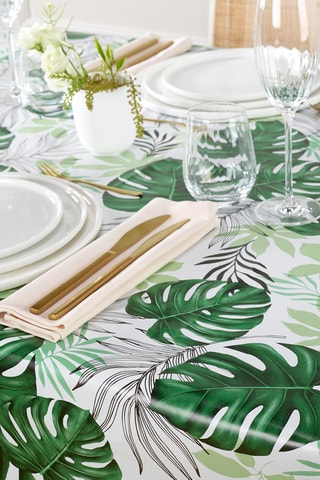 Mantel rectangular - Blanco y verde