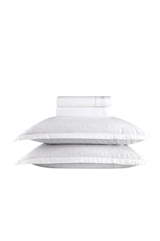Juego de cama de satén de algodón tejido jacquard 120 hilos/cm² Victorian - Blanco 