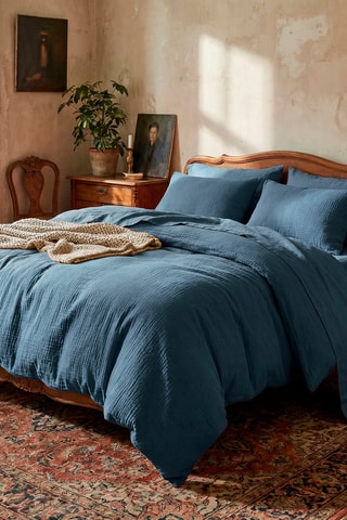 2 fundas de almohada de gasa de algodón Uni - 85 hilos/cm² - Azul