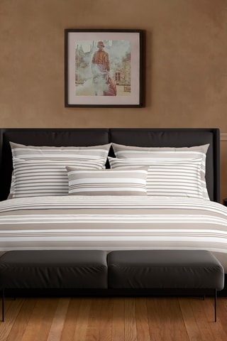 2 federe in raso di cotone 80 fili/cm² Sylvestre - Taupe e bianco