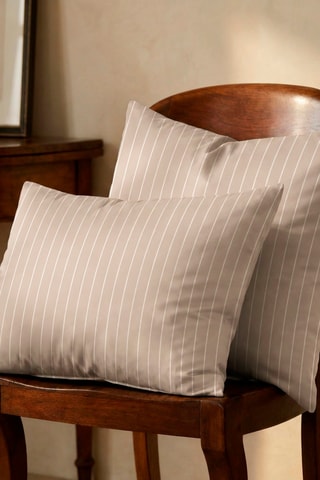 2 federe in raso di cotone 80 fili/cm² Rayures classiques - Taupe e bianco