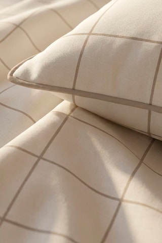 2 federe in raso di cotone 80 fili/cm² Motivi a quadri - Bianco e taupe