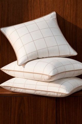 2 federe in raso di cotone 80 fili/cm² Motivi a quadri - Bianco e taupe