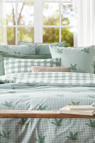 Federa in percalle di cotone 74 fili/cm² Vichy Duck - Verde e bianco