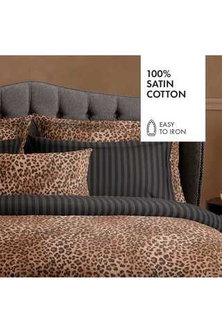2 fundas de almohada de satén de algodón 80 hilos/cm² Élégance sauvage - Marrón y negro