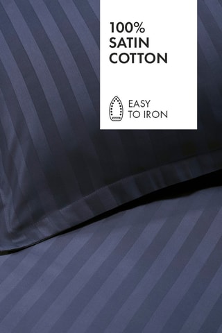 2 fundas de almohada de satén de algodón tejido 80 hilos/cm² Dobby - Azul oscuro - 50 x 70 cm
