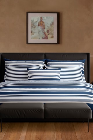 2 federe in raso di cotone 80 fili/cm² Sylvestre - Blu scuro e bianco