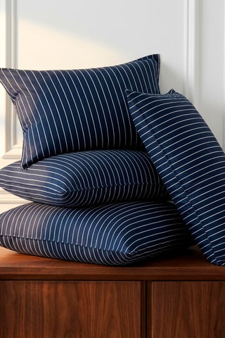 2 federe in raso di cotone 80 fili/cm² Rayures classiques - Blu scuro