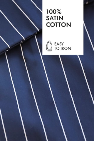 2 federe in raso di cotone 80 fili/cm² Rayures classiques - Blu scuro