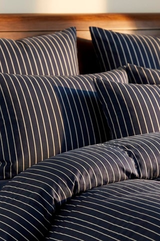 Parure copripiumino in raso di cotone 80 fili/cm² Rayures classiques - Blu scuro