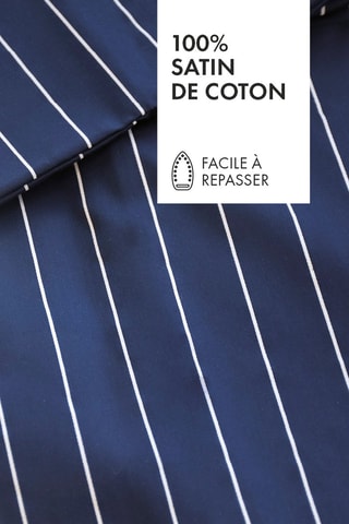 Parure copripiumino in raso di cotone 80 fili/cm² Rayures classiques - Blu scuro
