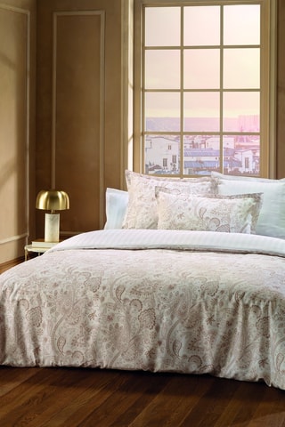 Parure copripiumino in raso di cotone 78 fili/cm² - Taupe e bianco