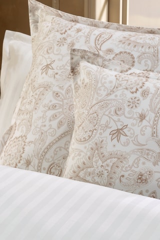 Parure copripiumino in raso di cotone 78 fili/cm² - Taupe e bianco