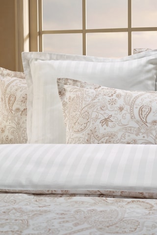 Parure copripiumino in raso di cotone 78 fili/cm² - Taupe e bianco