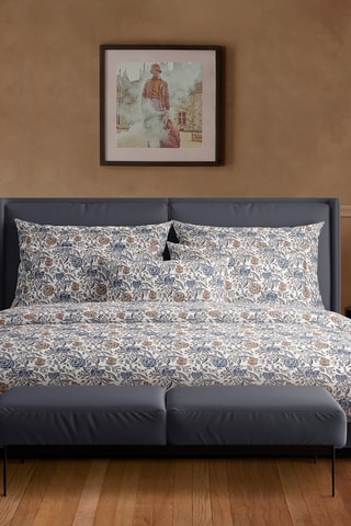 Parure copripiumino in raso di cotone 80 fili/cm² Ankur - Bianco e blu