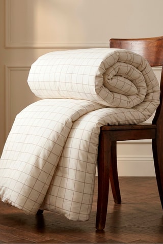 Parure copripiumino in raso di cotone 80 fili/cm² Motivi a quadri - Bianco e taupe