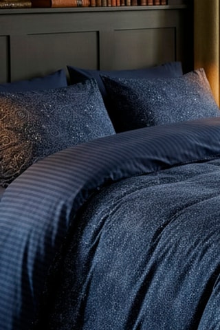Parure copripiumino in raso di cotone Mystère Indigo - 80 fili/cm² - Blu