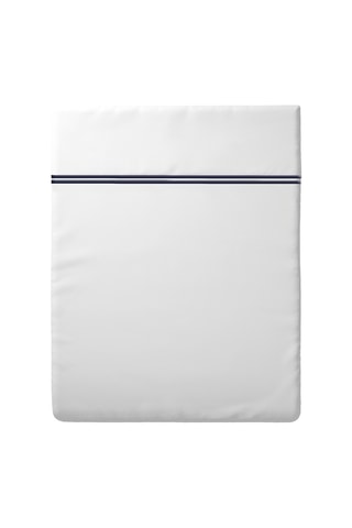 Sábana encimera de satén de algodón 80 hilos/cm² Saint-Tropez - Blanco y azul oscuro