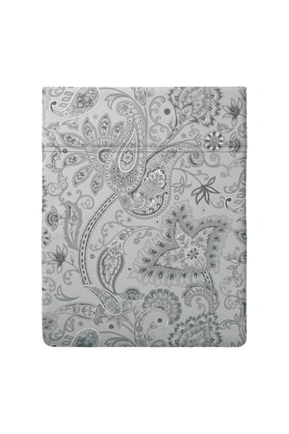 Sábana encimera de satén de algodón 80 hilos/cm² Paisley - Gris claro y blanco