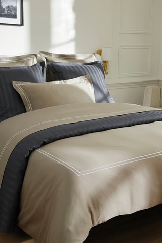 Sábana encimera de satén de algodón 80 hilos/cm² Saint-Tropez - Topo y blanco