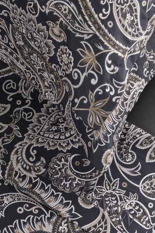 Juego de sábanas de satén de algodón 80 hilos/cm² Paisley - Gris oscuro y blanco