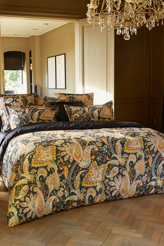 Parure copripiumino in raso di cotone 80 fili/cm² Paisley - Blu scuro e giallo