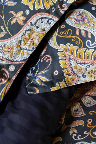 Parure copripiumino in raso di cotone 80 fili/cm² Paisley - Blu scuro e giallo