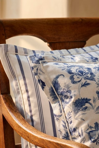 Federa in raso di cotone 80 fili/cm² Bleu de Sèvres - Bianco