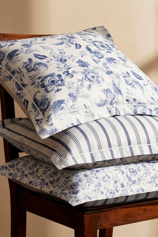 Federa in raso di cotone 80 fili/cm² Bleu de Sèvres - Bianco