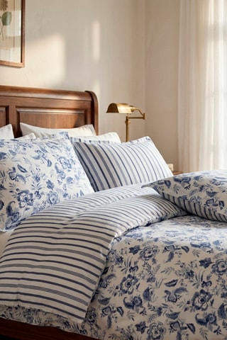 Parure copripiumino in raso di cotone 80 fili/cm² Bleu de sèvres - Bianco