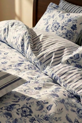 Parure copripiumino in raso di cotone 80 fili/cm² Bleu de sèvres - Bianco