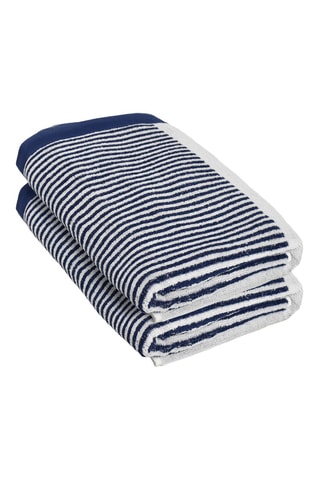 2 toallas de mano de satén de algodón - Blanco y azul - 40 x 66 cm