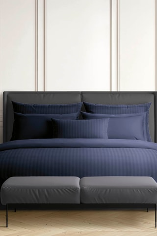Sábana bajera de satén de algodón 80 hilos/cm² Liso - Azul marino