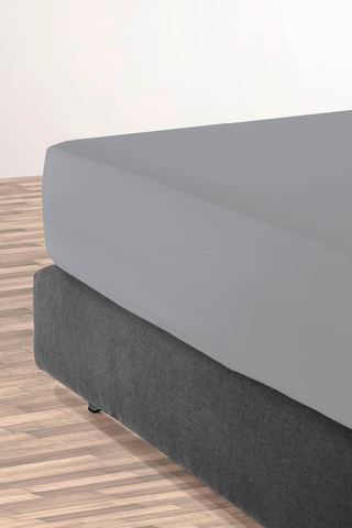 Sábana bajera de satén de algodón 80 hilos/cm² Liso - Gris claro