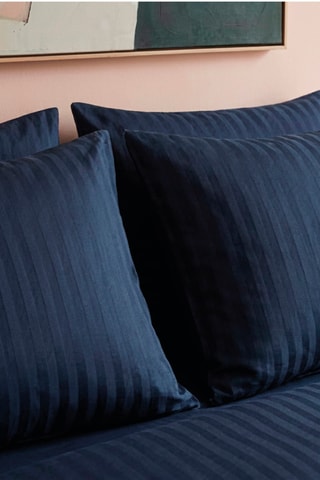 2 fundas de almohada de satén de algodón 80 hilos/cm² Dobby - Azul oscuro