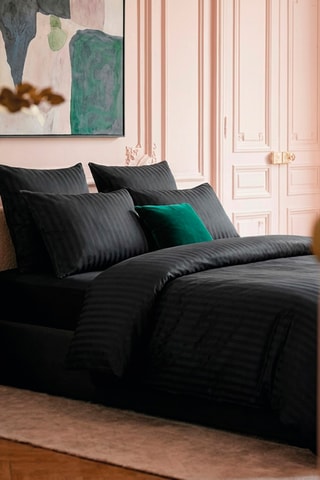 2 fundas de almohada de satén de algodón 80 hilos/cm² Dobby - Negro