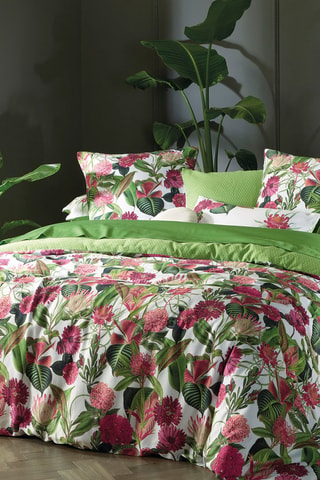 2 fundas de almohada reversibles de satén de algodón 80 hilos/cm² Garden - Verde