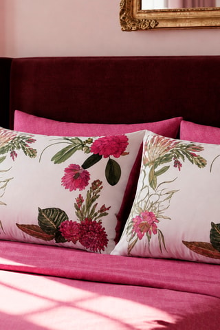 Funda de almohada reversible de satén de algodón 80 hilos/cm² Garden - Fucsia