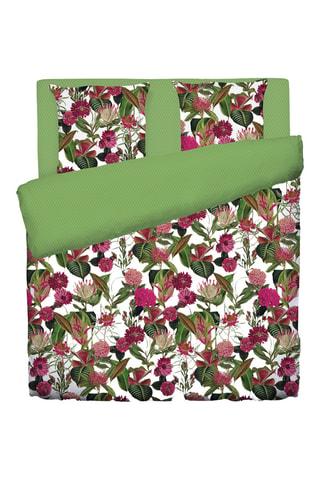 Juego de nórdico de satén de algodón 80 hilos/cm² Garden - Verde claro y fucsia