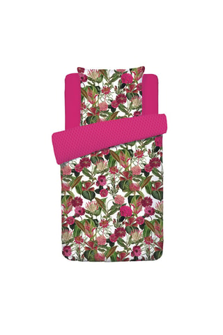 Juego de nórdico de satén de algodón 80 hilos/cm² Garden - Fucsia y blanco
