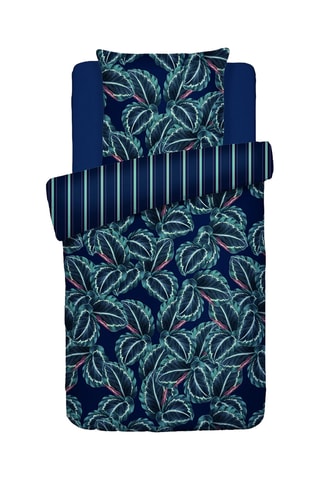 Juego de nórdico de satén de algodón 80 hilos/cm² Calathea - Azul noche y verde oscuro