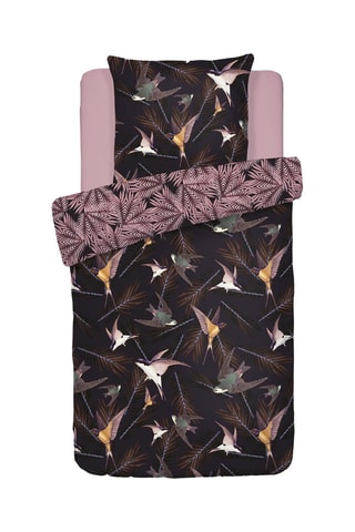Juego de nórdico de satén de algodón 80 hilos/cm² Hirondelles - Rosa viejo y negro