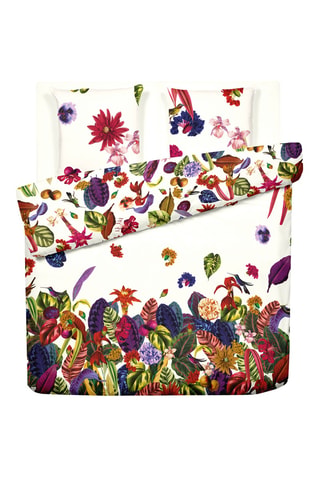Juego de nórdico de satén de algodón 80 hilos/cm² Jardin Tropical - Blanco y rojo